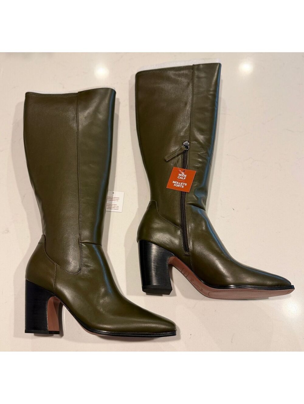 Franco Sarto Jonie Deep Olive Green Leather Wide Calf Knee High Boot Size 8.5